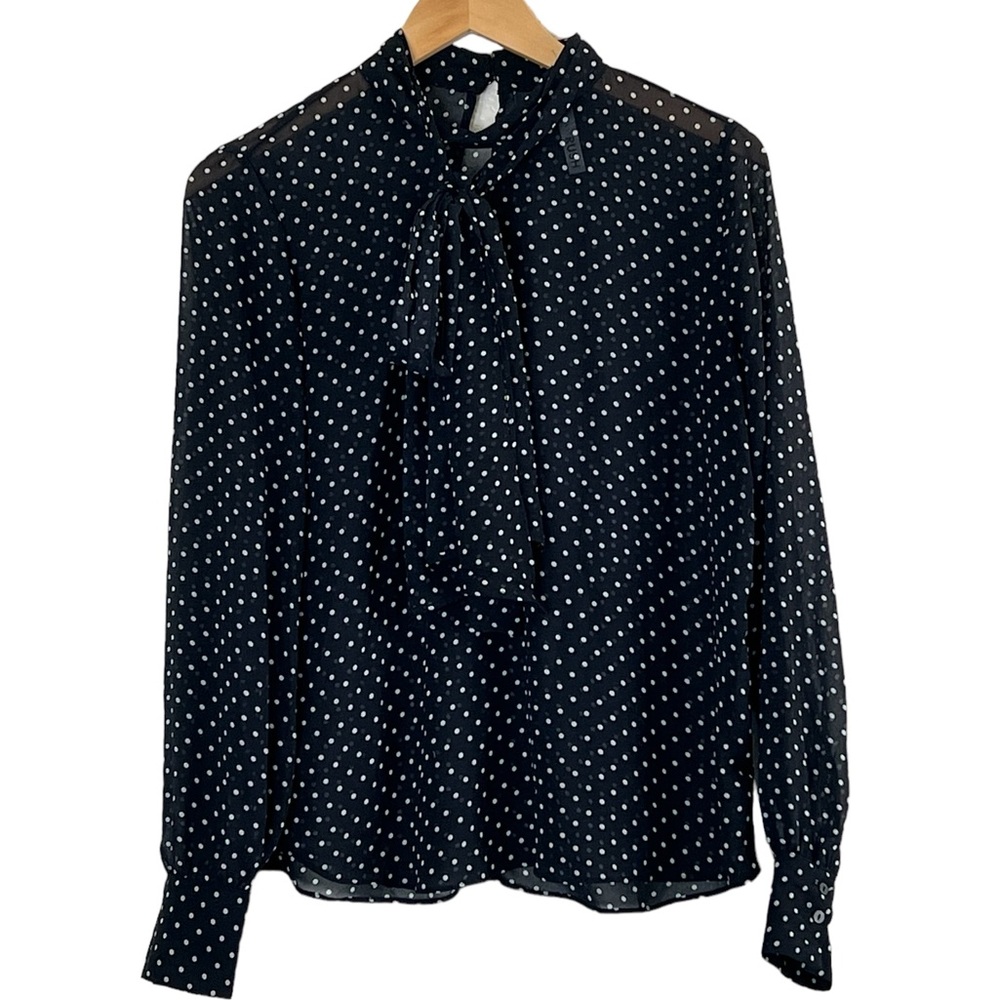 Rush | Polka dot long sleeve neck tie loose fit blouse size small